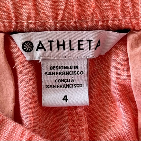 Athleta Retreat Linen Mid Rise Short Elastic Drawstring Salmon Pink Size 4 - Picture 10 of 12